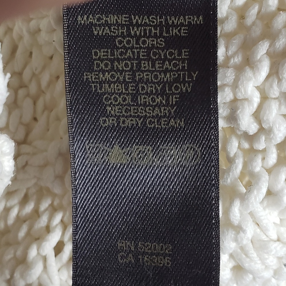 Liz Claiborne Womens Sweater Petite Large Ivory Cable Knit Polo V-Neck Good - Picture 7 of 10